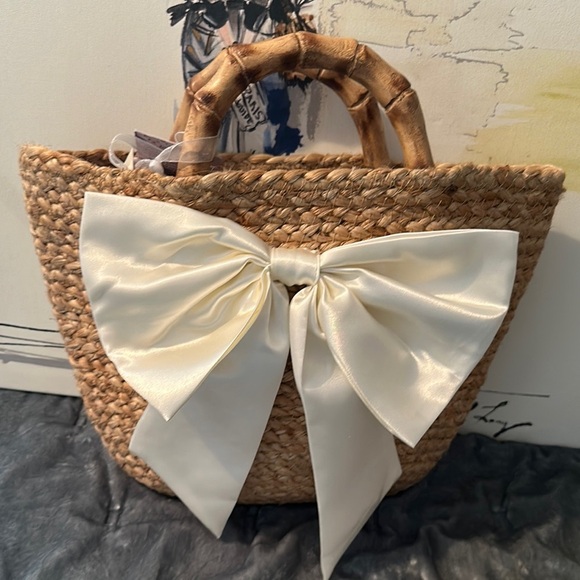 made in india Handbags - Made in India jute handle bag with satin bow